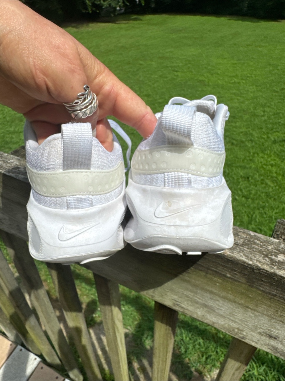Nike White Knit Running Sneakers with Visible Swoosh - Picture 5 of 6